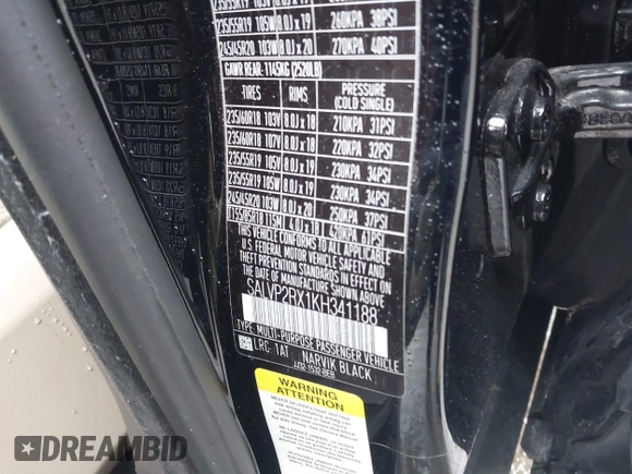 2019 Land Rover Range Rover Evoque SE with VIN SALVP2RX1KH341188, listed as a IAAI auction lot 41925119 with 22,751 mi miles. Bid and sale history available at carsss.com. Image 9.