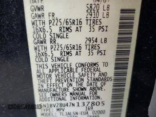 2007 Nissan Quest S with VIN 5N1BV28U47N137805, listed as a Copart auction lot 45397965 with 221,095 mi miles and Salvage Title. Bid and sale history available at carsss.com. Image 14.