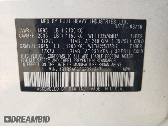 2016 Subaru Outback Premium z VIN 4S4BSACC8G3324347, wystawiony jako Copart lot #55635815 z przebiegiem 107 288 mil mil oraz Szkoda całkowita • Salvage title. Historia ofert i sprzedaży dostępna na DreamBid. Obrazek 13.