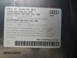 2013 Audi Q5 Premium with VIN WA1CFAFP5DA007767, listed as a Copart auction lot 41675085 with 179,656 mi miles and Salvage Title. Bid and sale history available at carsss.com. Image 14.