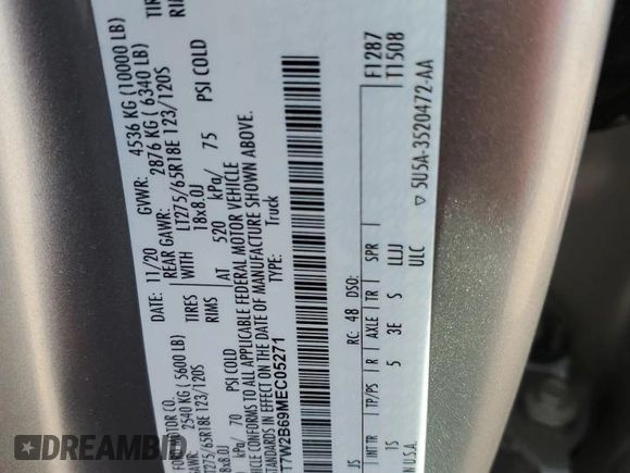 2021 Ford Super Duty F-250 SRW XL with VIN 1FT7W2B69MEC05271, listed as a Copart auction lot 48461235 with 55,121 mi miles and Salvage Title. Bid and sale history available at carsss.com. Image 12.