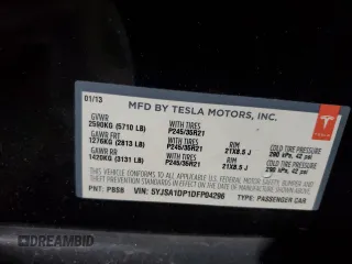2013 Tesla Model S Performance с VIN 5YJSA1DP1DFP04296, выставлен на аукционе Copart как лот 61494385 с пробегом 35 075 миль миль и Чистый • Clean title. История ставок и продаж доступна на DreamBid. Изображение 12.