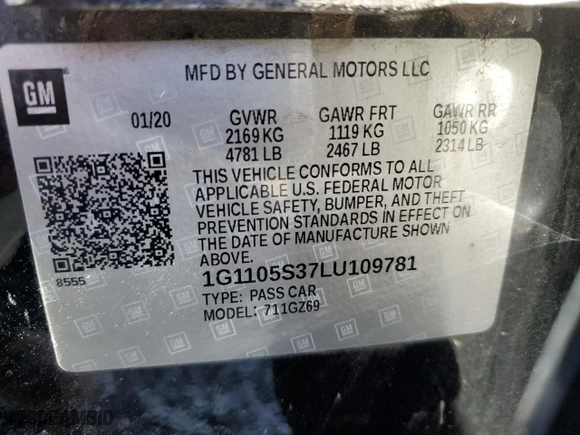 2020 Chevrolet Impala Premier with VIN 1G1105S37LU109781, listed as a Copart auction lot 88328365 with 131,598 mi miles and Salvage Title. Bid and sale history available at carsss.com. Image 14.