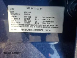 2021 Tesla Model Y Long Range with VIN 5YJYGDEE3MF089578, listed as a Copart auction lot 41381095 with 52,258 mi miles and Salvage Title. Bid and sale history available at DreamBid. Image 12.