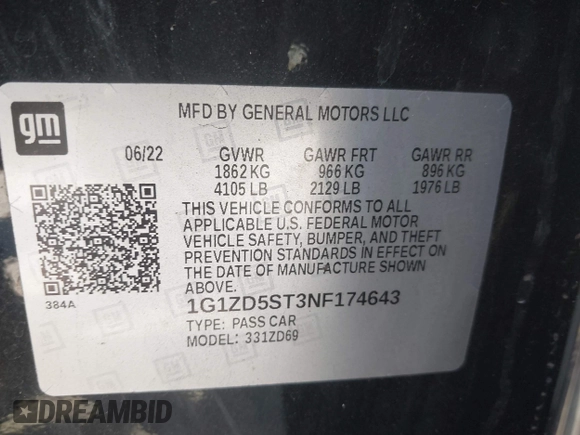 2022 Chevrolet Malibu LT with VIN 1G1ZD5ST3NF174643, listed as a IAAI auction lot 42207862 with 62,797 mi miles and . Bid and sale history available at DreamBid. Image 9.