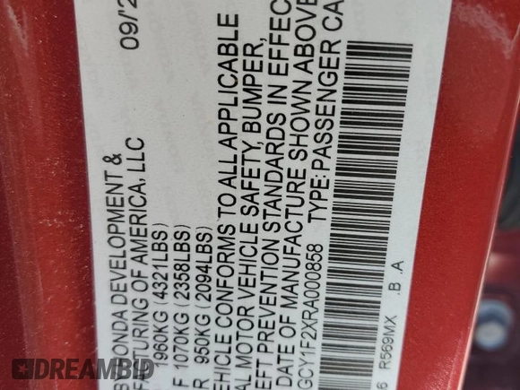 2024 Honda Accord LX z VIN 1HGCY1F2XRA000858, wystawiony jako Copart lot #55067945 z przebiegiem 9 632 mil mil oraz Nie do naprawy • Non repairable. Historia ofert i sprzedaży dostępna na DreamBid. Obrazek 12.