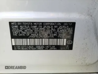 2012 Lexus IS 250 with VIN JTHCF5C29C5056935, listed as a Copart auction lot 55427425 with Not Provided miles and Clean Title. Bid and sale history available at DreamBid. Image 12.