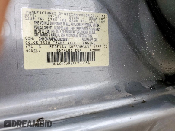 2012 Nissan Versa SL with VIN 3N1CN7AP6CL933091, listed as a Copart auction lot 51705795 with 136,418 mi miles and Salvage Title. Bid and sale history available at carsss.com. Image 13.