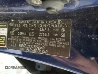 2007 Kia Optima EX with VIN KNAGE124275159540, listed as a Copart auction lot 46324655 with 184,036 mi miles and Salvage Title. Bid and sale history available at carsss.com. Image 12.