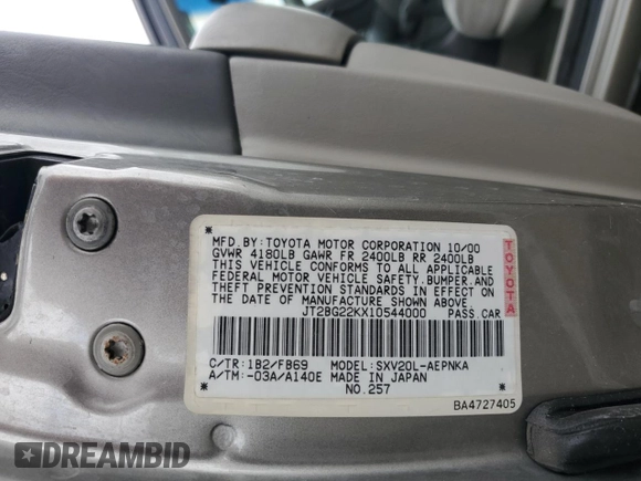 2001 Toyota Camry CE with VIN JT2BG22KX10544000, listed as a Copart auction lot 54429005 with 88,832 mi miles and Clean Title. Bid and sale history available at carsss.com. Image 12.