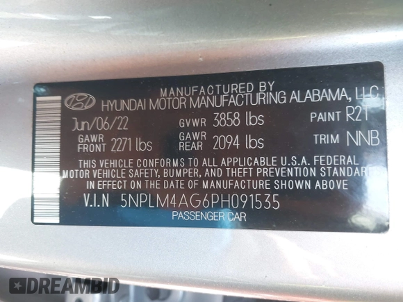 2023 Hyundai Elantra SEL with VIN 5NPLM4AG6PH091535, listed as a IAAI auction lot 41947089 with 28,577 mi miles and . Bid and sale history available at DreamBid. Image 9.