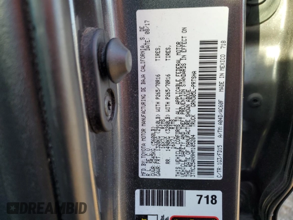 2017 Toyota Tacoma SR5 with VIN 3TMCZ5AN9HM105204, listed as a Copart auction lot 45185595 with 79,920 mi miles and Salvage Title. Bid and sale history available at DreamBid. Image 12.