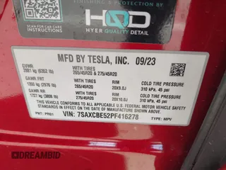2023 Tesla Model X with VIN 7SAXCBE52PF416278, listed as a IAAI auction lot 42066747 with Not Provided miles and . Bid and sale history available at DreamBid. Image 9.