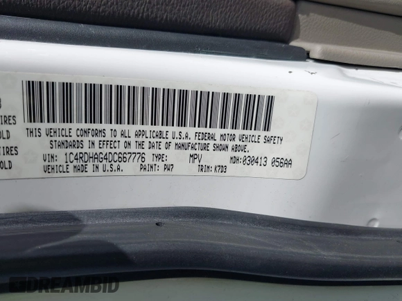 2013 Dodge Durango SXT with VIN 1C4RDHAG4DC667776, listed as a IAAI auction lot 42656299 with 204,181 mi miles and . Bid and sale history available at DreamBid. Image 9.