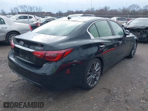 2018 Infiniti Q50 RED SPORT 400 with VIN JN1FV7ARXJM481650, listed as a IAAI auction lot 41572515 with 75,957 mi miles. Bid and sale history available at carsss.com. Image 4.