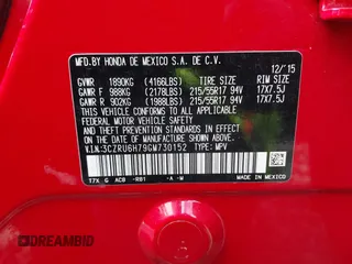 2016 Honda HR-V EX-L w/Navi with VIN 3CZRU6H79GM730152, listed as a IAAI auction lot 42003629 with 82,037 mi miles. Bid and sale history available at carsss.com. Image 9.