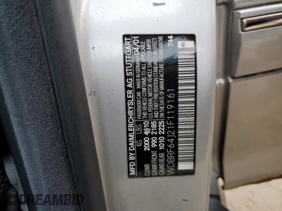 2001 Mercedes-Benz C 320 с VIN WDBRF64J21F119161, выставлен на аукционе Copart как лот 60994625 с пробегом 117 744 миль миль и Чистый • Clean title. История ставок и продаж доступна на DreamBid. Изображение 12.