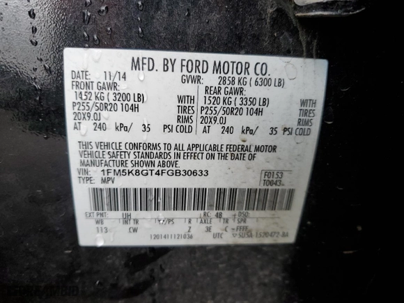 2015 Ford Explorer Sport with VIN 1FM5K8GT4FGB30633, listed as a Copart auction lot 46687275 with 127,443 mi miles and Salvage Title. Bid and sale history available at carsss.com. Image 12.
