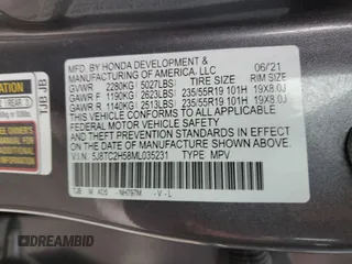 2021 Acura RDX w/Technology Package with VIN 5J8TC2H58ML035231, listed as a Copart auction lot 46176055 with 70,161 mi miles and Salvage Title. Bid and sale history available at carsss.com. Image 13.