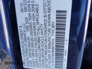 2022 Honda Pilot Sport with VIN 5FNYF6H38NB075315, listed as a Copart auction lot 53789785 with 68,102 mi miles and Salvage title. Bid and sale history available at DreamBid. Image 14.