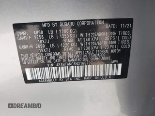 2022 Subaru Outback Limited z VIN 4S4BTANC5N3168727, wystawiony jako IAAI lot #42123174 z przebiegiem 59 621 mil mil oraz . Historia ofert i sprzedaży dostępna na DreamBid. Obrazek 9.