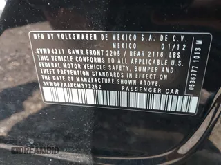 2012 Volkswagen Jetta SE with VIN 3VWDP7AJXCM373252, listed as a IAAI auction lot 39683747 with 265,621 mi miles and . Bid and sale history available at DreamBid. Image 9.