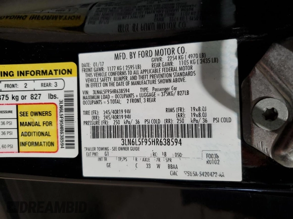 2017 Lincoln MKZ Reserve with VIN 3LN6L5F95HR638594, listed as a Copart auction lot 51854195 with 73,232 mi miles and Salvage Title. Bid and sale history available at DreamBid. Image 12.