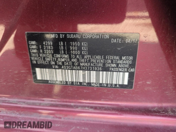 2017 Subaru Impreza Premium z VIN 4S3GTAB67H3731936, wystawiony jako Copart lot #54344765 z przebiegiem 88 564 mil mil oraz Szkoda całkowita • Salvage title. Historia ofert i sprzedaży dostępna na DreamBid. Obrazek 12.