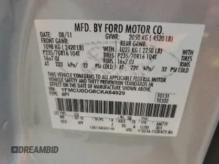 2012 Ford Escape XLT with VIN 1FMCU0DG8CKA64929, listed as a Copart auction lot 54632595 with Not provided miles and Salvage title. Bid and sale history available at DreamBid. Image 13.