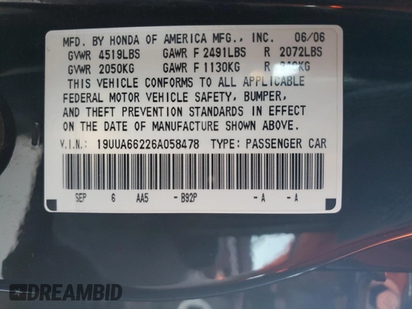 2006 Acura TL with VIN 19UUA66226A058478, listed as a Copart auction lot 41664095 with 151,215 mi miles and Salvage Title. Bid and sale history available at carsss.com. Image 14.