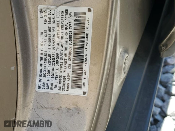 2006 Honda CR-V LX with VIN SHSRD68516U408525, listed as a Copart auction lot 52721685 with 213,827 mi miles and Salvage Title. Bid and sale history available at DreamBid. Image 14.