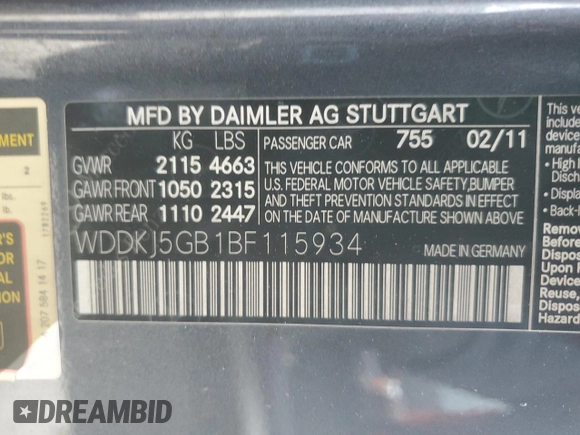 2011 Mercedes-Benz E-Class E 350 with VIN WDDKJ5GB1BF115934, listed as a Copart auction lot 50618665 with 111,543 mi miles and Salvage Title. Bid and sale history available at carsss.com. Image 16.