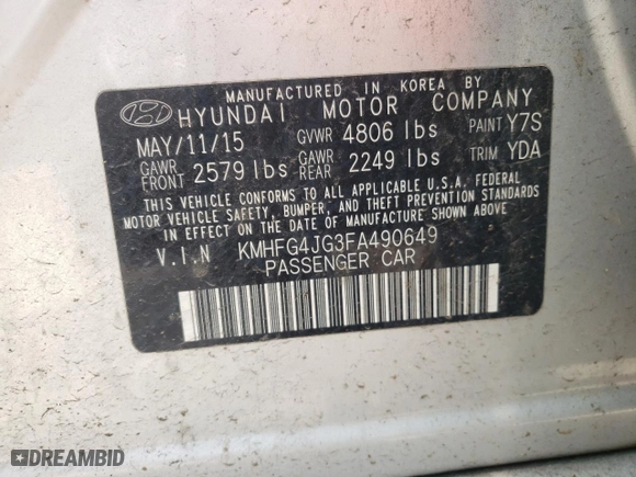 2015 Hyundai Azera with VIN KMHFG4JG3FA490649, listed as a Copart auction lot 58114393 with 206,767 mi miles. Bid and sale history available at carsss.com. Image 14.