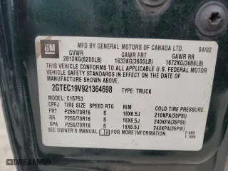 2002 GMC Sierra 1500 SLE with VIN 2GTEC19V921364698, listed as a Copart auction lot 83564604 with 276,828 mi miles and Salvage Title. Bid and sale history available at carsss.com. Image 14.