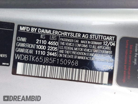 2005 Mercedes-Benz CLK 320 z VIN WDBTK65J85F150968, wystawiony jako IAAI lot #42390264 z przebiegiem 151 325 mil mil oraz . Historia ofert i sprzedaży dostępna na DreamBid. Obrazek 9.