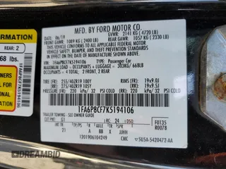 2019 Ford Mustang GT with VIN 1FA6P8CF7K5194106, listed as a Copart auction lot 52492345 with 40,719 mi miles and Salvage title. Bid and sale history available at DreamBid. Image 14.