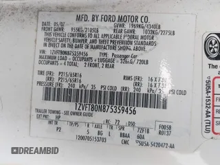2007 Ford Mustang Deluxe with VIN 1ZVFT80N875359456, listed as a IAAI auction lot 42205108 with 75,588 mi miles and . Bid and sale history available at carsss.com. Image 9.