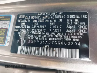 2016 Kia Sorento LX with VIN 5XYPG4A57GG003204, listed as a IAAI auction lot 42053975 with 189,653 mi miles. Bid and sale history available at carsss.com. Image 9.