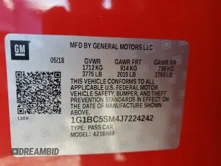 2018 Chevrolet Cruze LS with VIN 1G1BC5SM4J7224242, listed as a Copart auction lot 41511795 with 63,646 mi miles and Salvage Title. Bid and sale history available at DreamBid. Image 12.