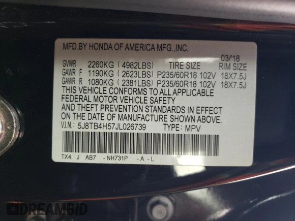 2018 Acura RDX w/Technology Pkg with VIN 5J8TB4H57JL026739, listed as a Copart auction lot 48630685 with 107,520 mi miles and Salvage Title. Bid and sale history available at carsss.com. Image 15.