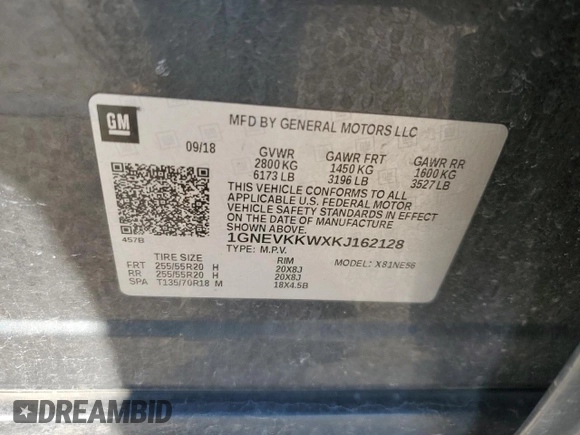 2019 Chevrolet Traverse Premier with VIN 1GNEVKKWXKJ162128, listed as a Copart auction lot 50249805 with 93,172 mi miles and Salvage Title. Bid and sale history available at carsss.com. Image 13.