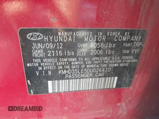 2013 Hyundai Elantra with VIN KMHD35LE5DU026410, listed as a IAAI auction lot 42522028 with 128,359 mi miles and . Bid and sale history available at DreamBid. Image 9.