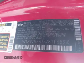 2008 MINI Convertible z VIN WMWRF33578TF68318, wystawiony jako IAAI lot #41201782 z przebiegiem 119 649 mil mil oraz . Historia ofert i sprzedaży dostępna na DreamBid. Obrazek 9.