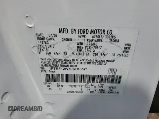 2009 Ford F-150 XL with VIN 1FTRF12W59KC93571, listed as a Copart auction lot 59664305 with 152,805 mi miles and Clean title. Bid and sale history available at DreamBid. Image 12.
