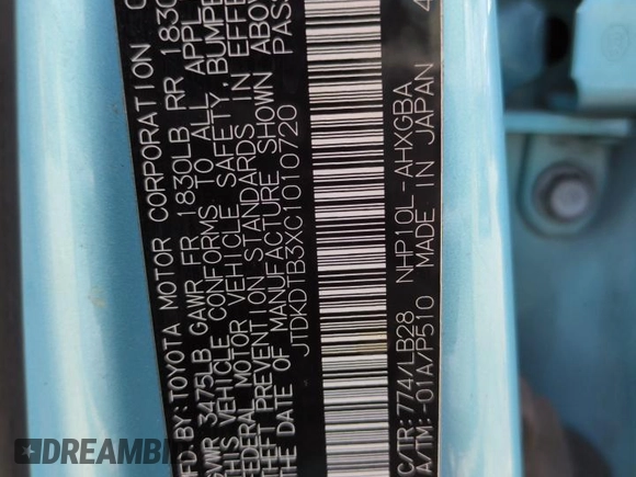 2012 Toyota Prius One z VIN JTDKDTB3XC1010720, wystawiony jako Copart lot #54935855 z przebiegiem 144 005 mil mil oraz Szkoda całkowita • Salvage title. Historia ofert i sprzedaży dostępna na DreamBid. Obrazek 12.