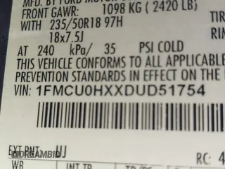 2013 Ford Escape SEL with VIN 1FMCU0HXXDUD51754, listed as a IAAI auction lot 42696434 with 145,705 mi miles and . Bid and sale history available at DreamBid. Image 9.