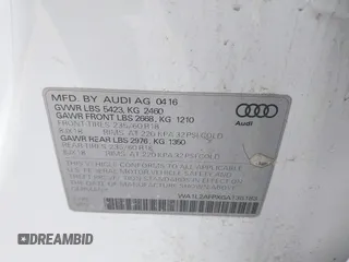 2016 Audi Q5 Premium Plus with VIN WA1L2AFPXGA136183, listed as a IAAI auction lot 41898224 with 117,640 mi miles. Bid and sale history available at carsss.com. Image 9.