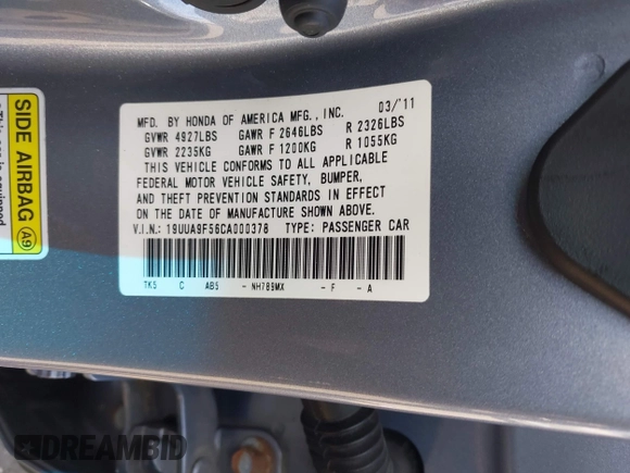 2012 Acura TL Technology z VIN 19UUA9F56CA000378, wystawiony jako IAAI lot #42069805 z przebiegiem Nie podano mil oraz . Historia ofert i sprzedaży dostępna na DreamBid. Obrazek 9.