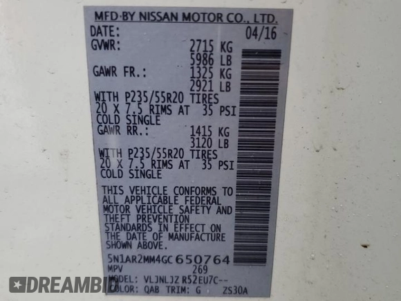 2016 Nissan Pathfinder SV с VIN 5N1AR2MM4GC650764, выставлен на аукционе Copart как лот 43746875 с пробегом 111 023 миль миль и Списание • Salvage title. История ставок и продаж доступна на DreamBid. Изображение 13.