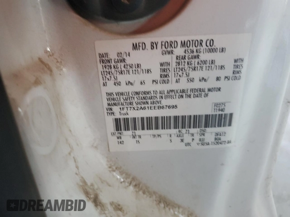 2014 Ford F-250 XLT с VIN 1FT7X2A61EEB67695, выставлен на аукционе Copart как лот 60859385 с пробегом 117 872 миль миль и Списание • Salvage title. История ставок и продаж доступна на DreamBid. Изображение 12.